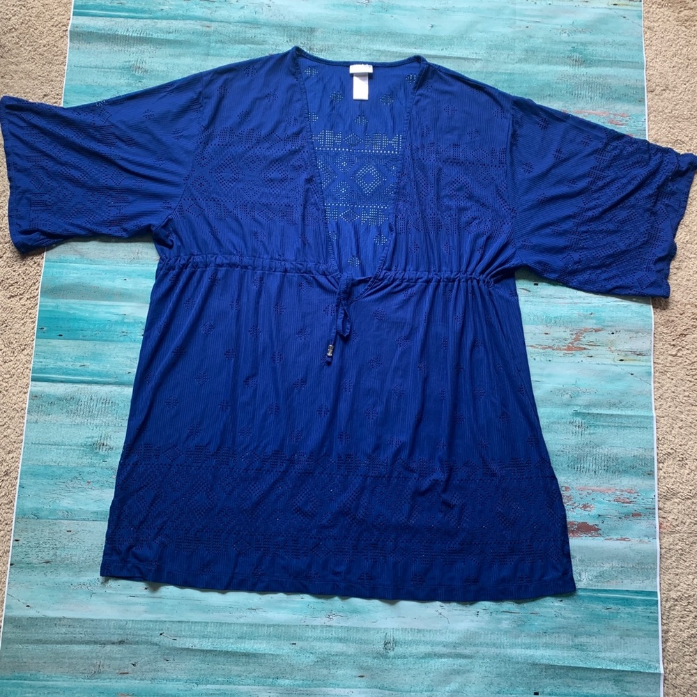 Dotti laser cut tunic blue beach cover up plus size 2X